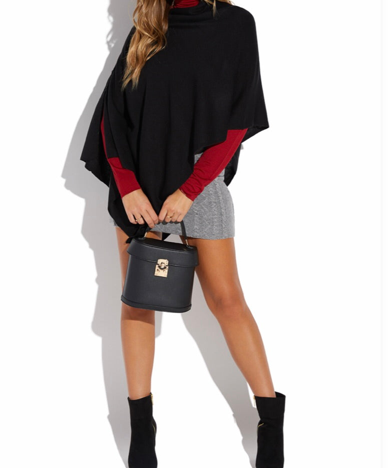 Asymmetrical Black Poncho