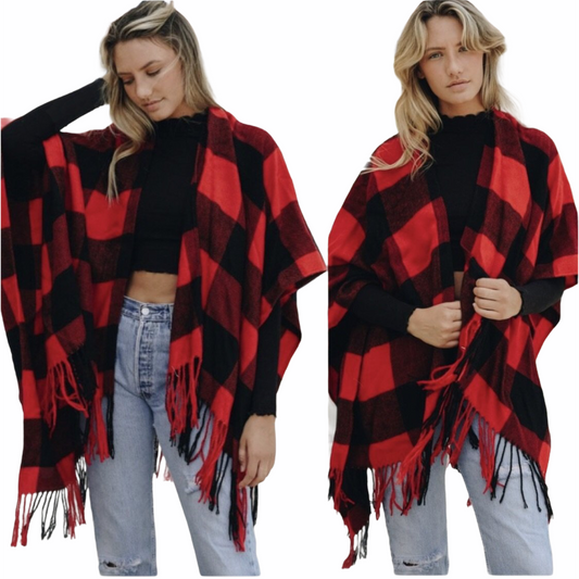 Buffalo plaid poncho